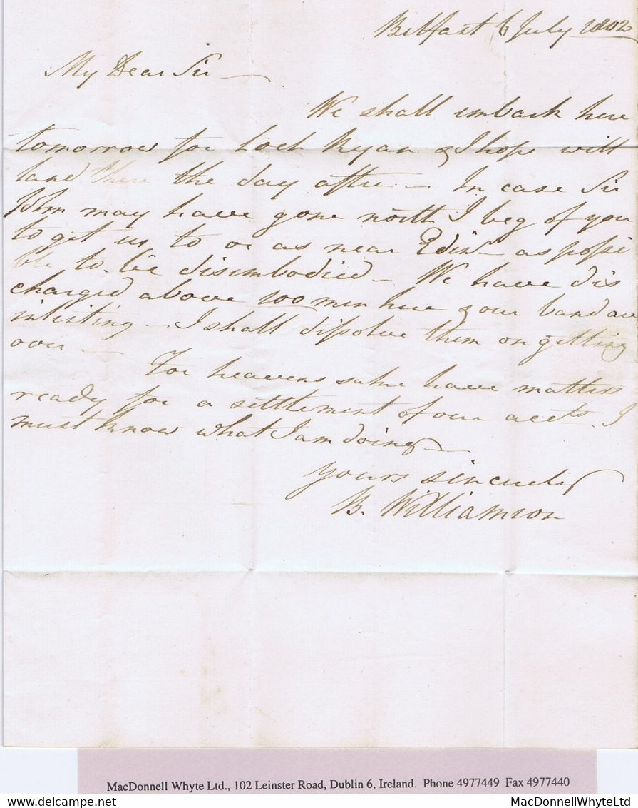 Ireland Military Belfast 1802 Letter From The Caithness Fencibles At Belfast Prior To Disbanding, Clear Red BELFAST - Préphilatélie