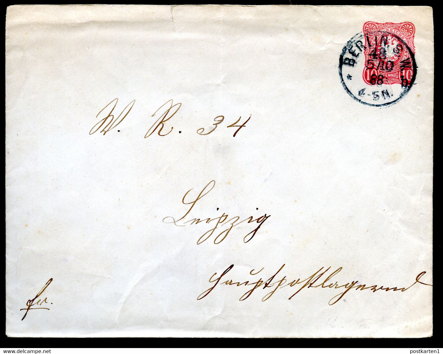 Deutsches Reich Umschlag U12B Berlin - Leipzig 1888 Kat.8,00 € - Enveloppes