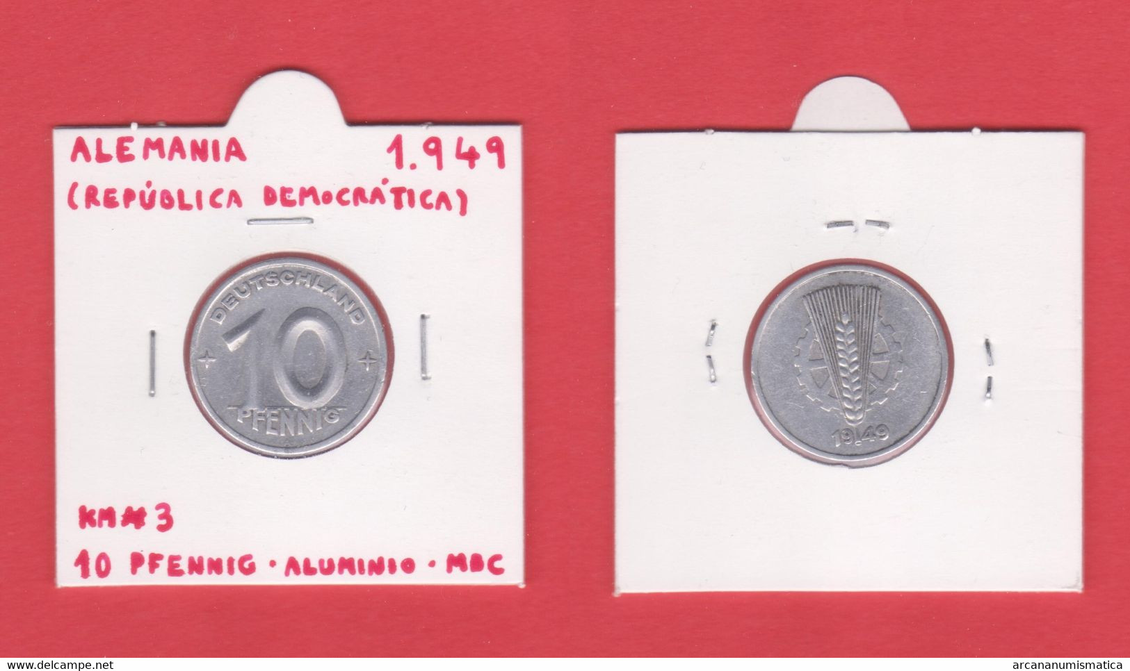 ALEMANIA (REPÚBLICA DEMOCRÁTICA)  10  PFENNIG  1.949  KM#3 ALUMINIO  MBC/VF   DL-12.794 - 10 Pfennig