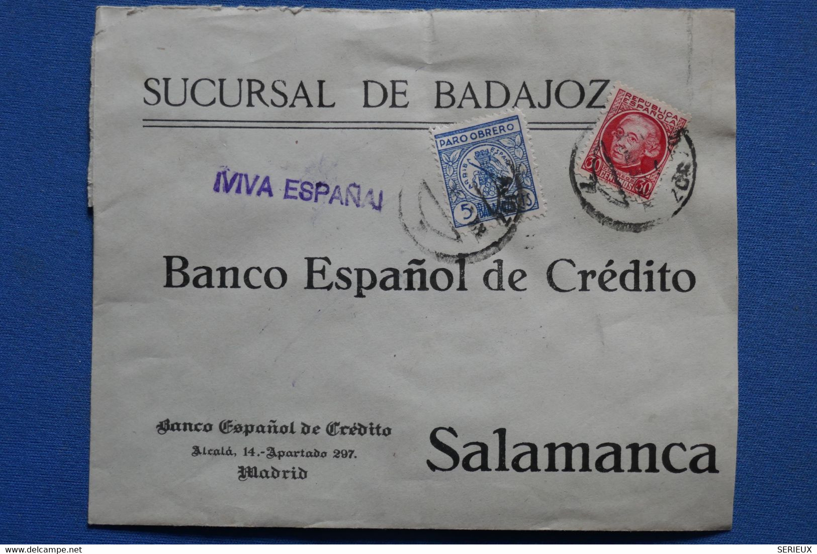 AC9 ESPANA BELLE LETTRE 1936 MADRID POUR SALAMANCA + VIVA ESPANA + PARO OBRERO+ AFFRANCHISSEMENT INTERESSANT - Brieven En Documenten