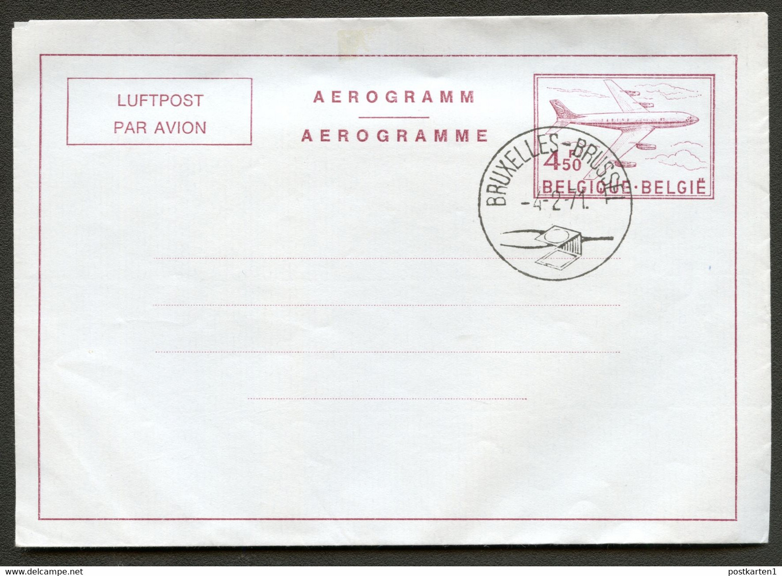 Belgique  Aérogramme #12 V Mi. LF12 Bruxelles 1971 - Aerogramme