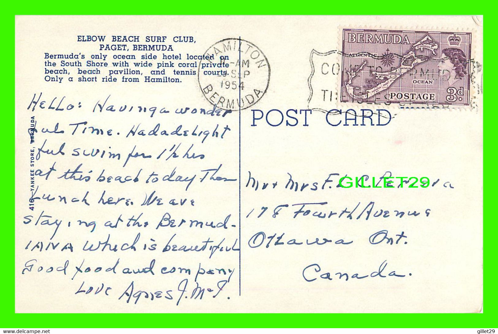 PAGET, BERMUDA - ELBOW BEACH SURF CLUB - TRAVEL IN 1954 - YANKEE STORE - - Bermuda