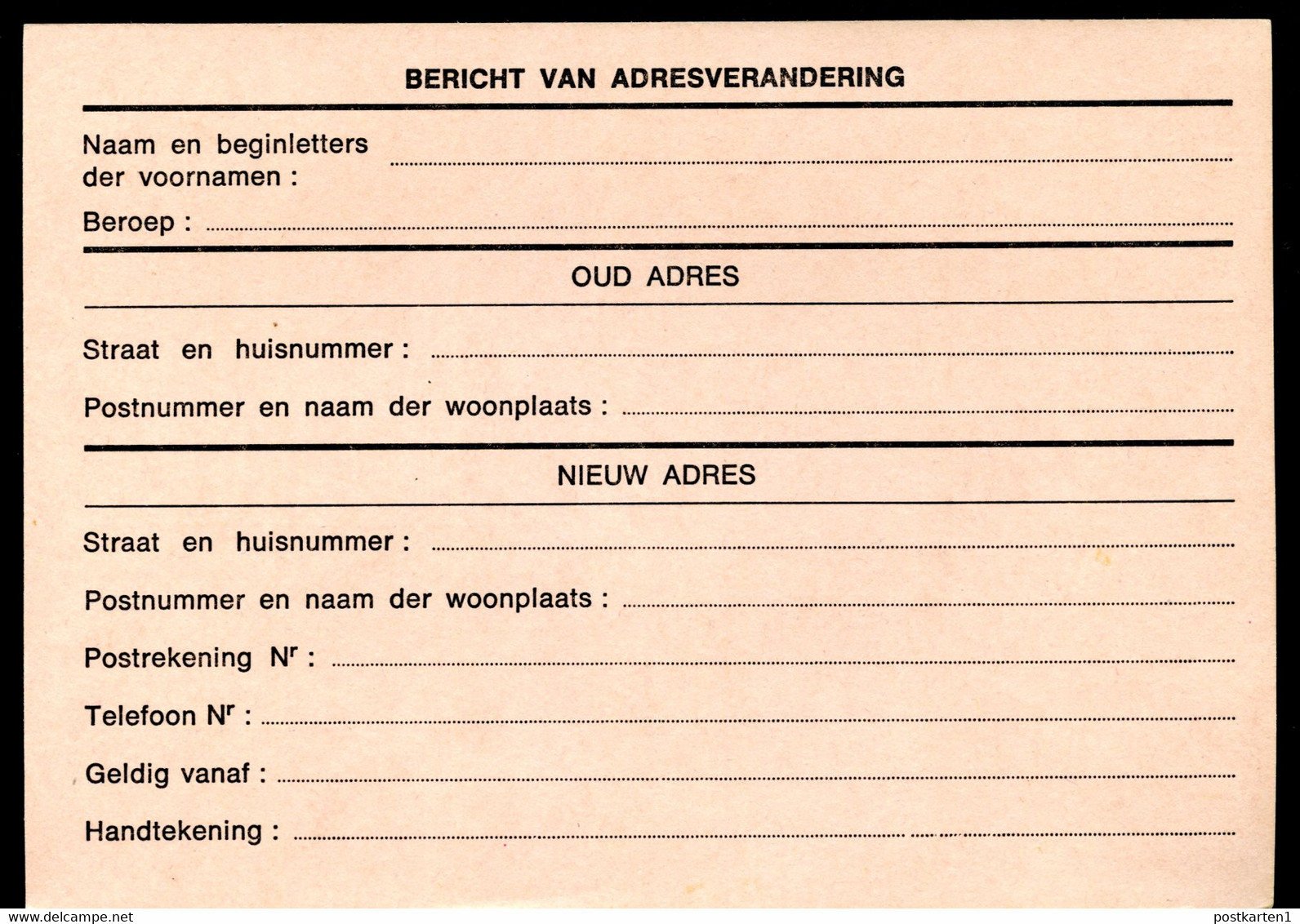 Belgique Avis De Changement D'adresse #20 IV Neuf 1975 - Aviso Cambio De Direccion