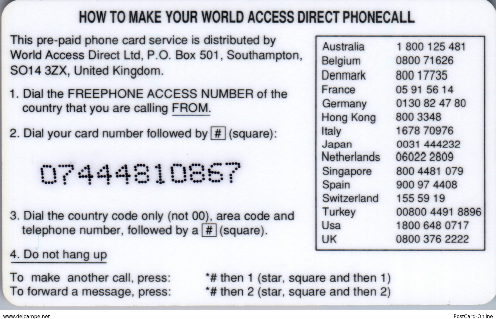 17653 - Großbritannien - World Access Direct - BT Kaarten Voor Hele Wereld (Vooraf Betaald)