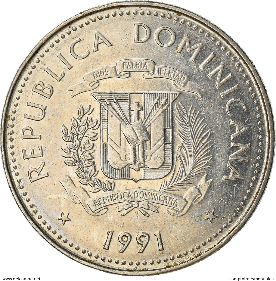 Monnaie, Dominican Republic, 25 Centavos, 1991, TTB, Nickel Clad Steel, KM:71.1 - Dominicaanse Republiek
