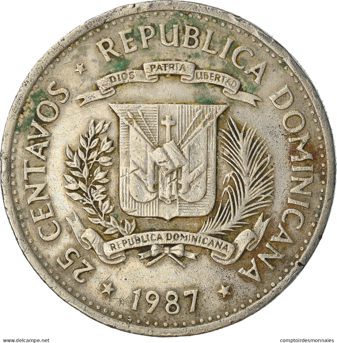 Monnaie, Dominican Republic, 25 Centavos, 1987, Dominican Republic Mint, TB+ - Dominicana