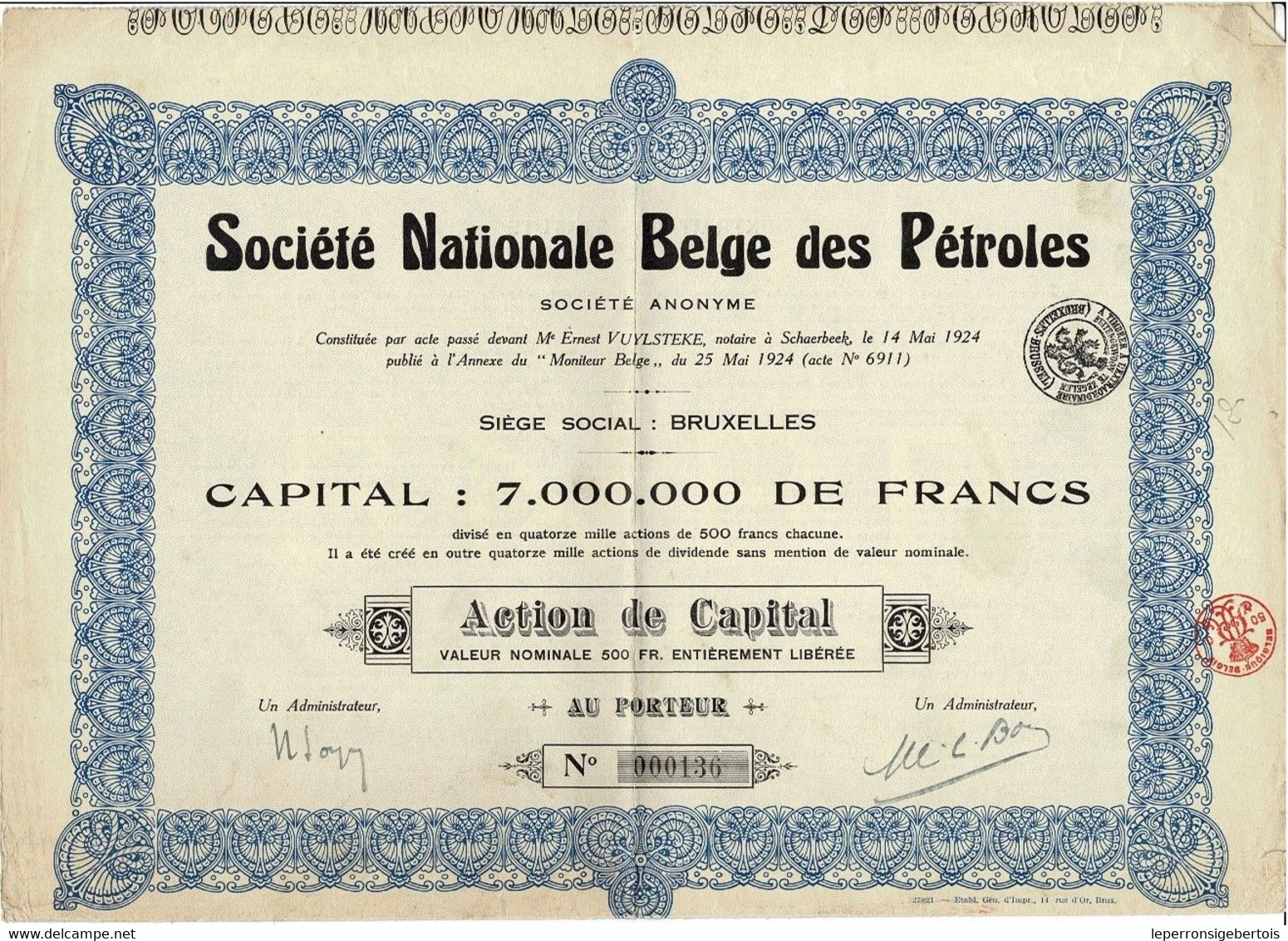 - Titre Ancien - Société Nationale Belge Des Pétroles - Titre De 1924 - - Aardolie