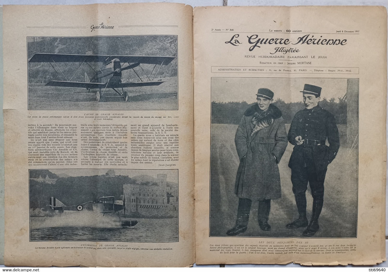 REVUE LA GUERRE AERIENNE ILLUSTREE N° 56  DÉCEMBRE 1917   Le Maréchal THABAUD-DESHOULIERES - Français