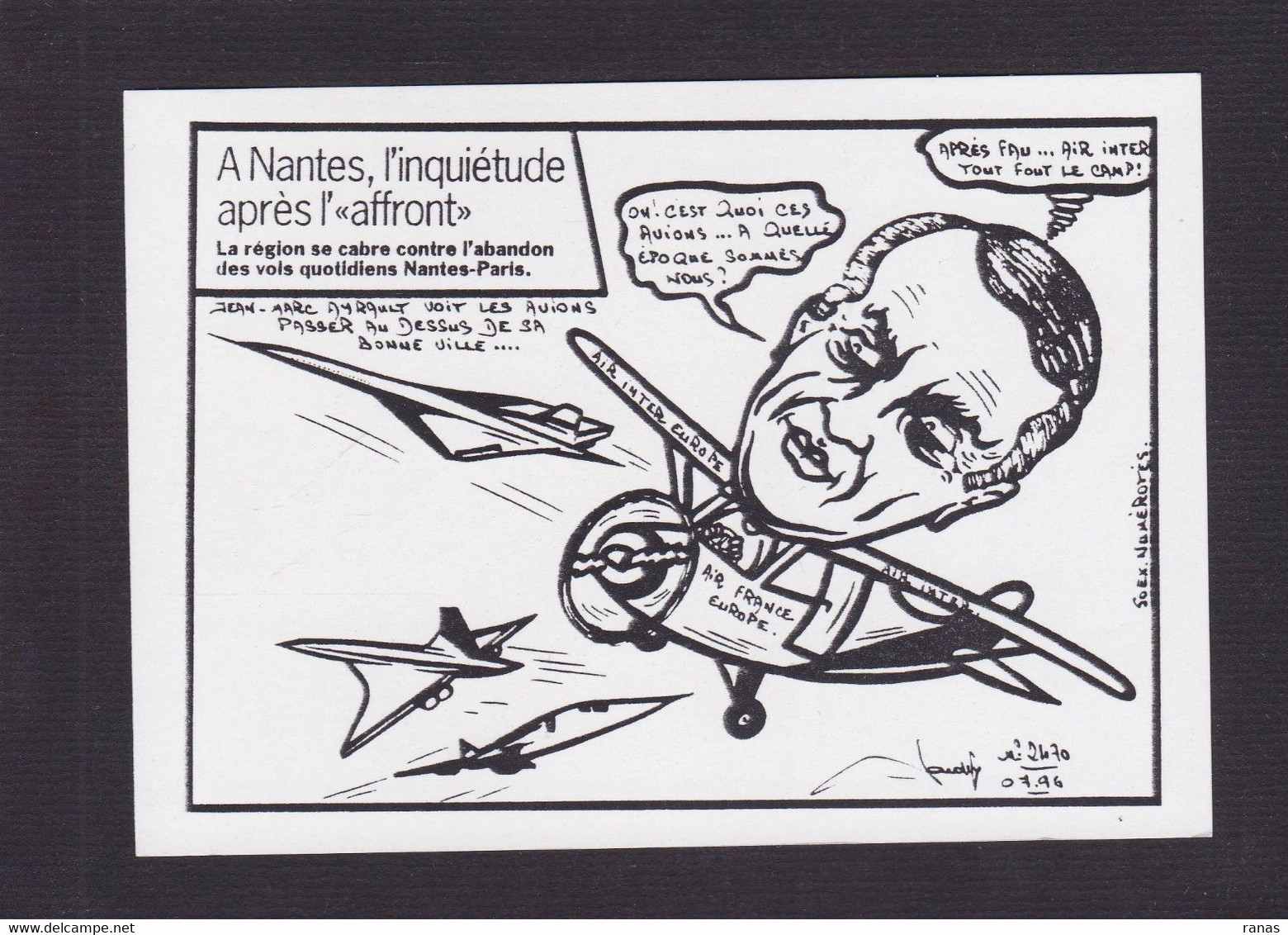 CPM Nantes Tirage Signé 50 Exemplaires Numérotés Signés Par JIHEL Satirique Caricature Concorde Ayrault - Nantes