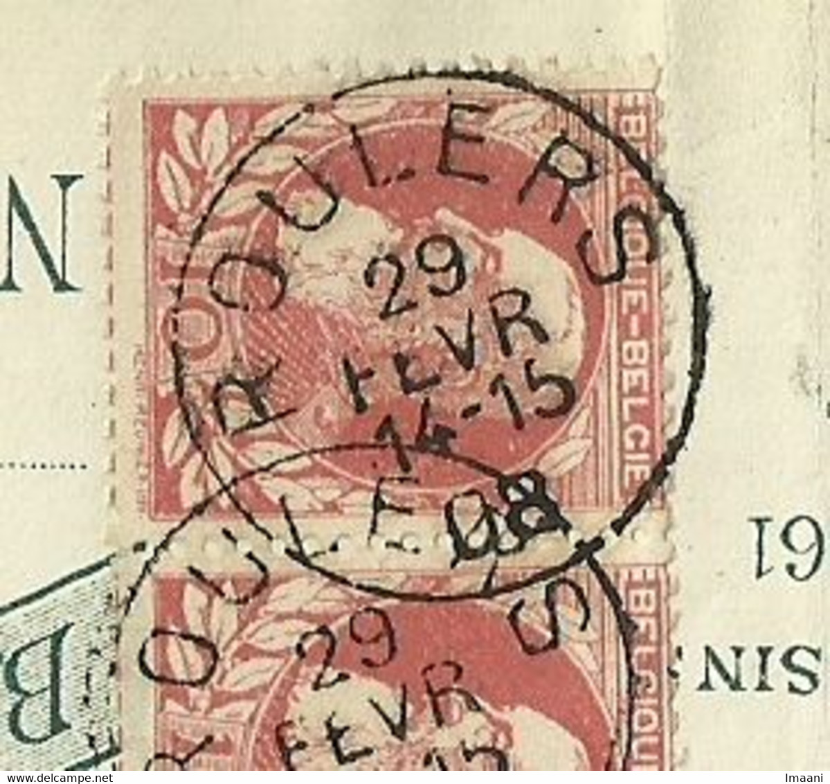 74 Op RECU ,stempel ROULERS 29/2/08 , "FABRIQUE DE TOILES / TANT  (GR805 - 1905 Grosse Barbe