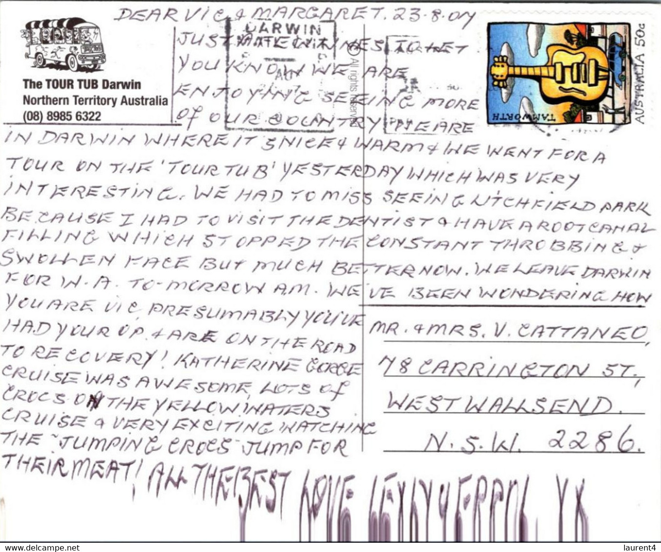 (4 A 26) Australia - NT - Posted With Tamworth Big Guitar Nusic Related Stamp - Darwin Tour Bus - Darwin