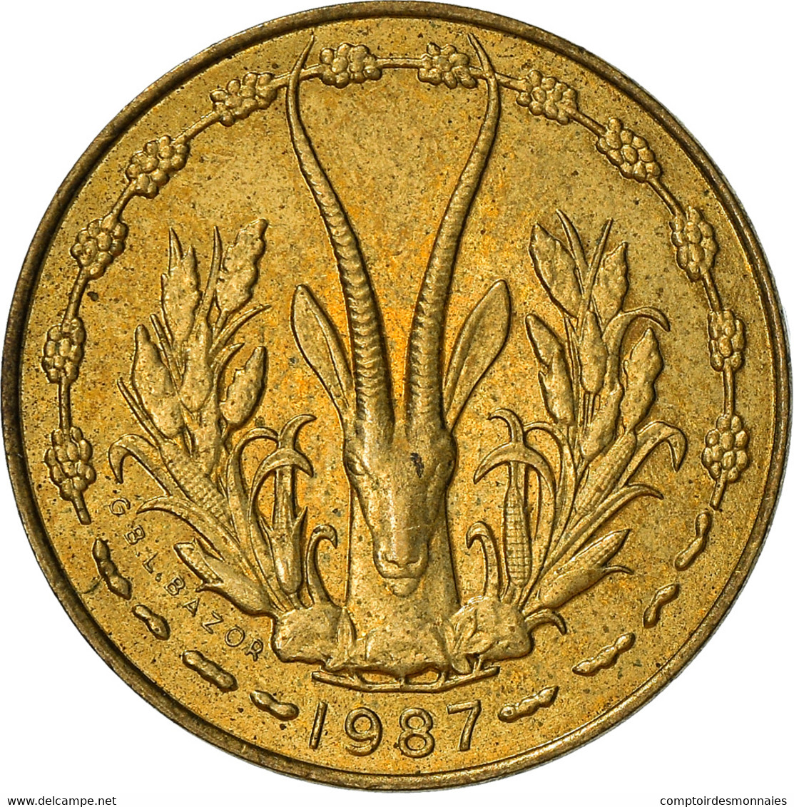 Monnaie, West African States, 5 Francs, 1987, TB+, Aluminum-Nickel-Bronze, KM:2a - Ivory Coast