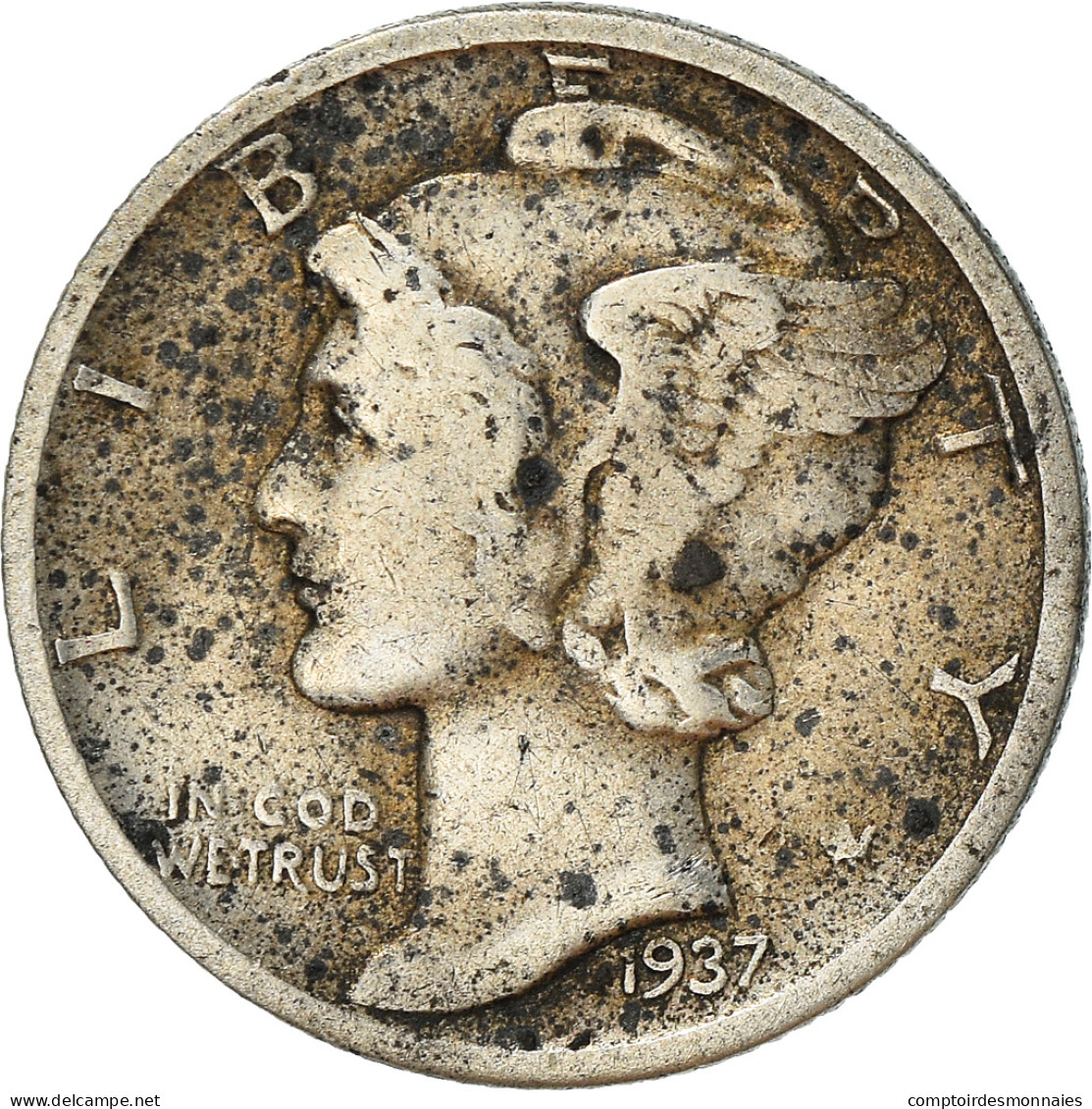 Monnaie, États-Unis, Mercury Dime, Dime, 1937, U.S. Mint, Philadelphie, B+ - 1916-1945: Mercury