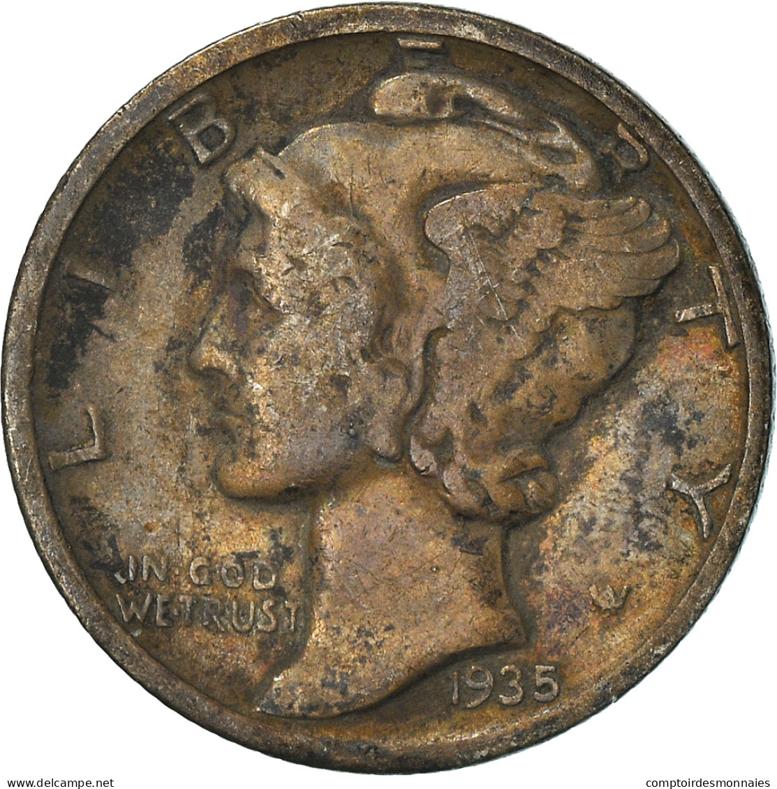 Monnaie, États-Unis, Mercury Dime, Dime, 1935, U.S. Mint, Philadelphie, B+ - 1916-1945: Mercury