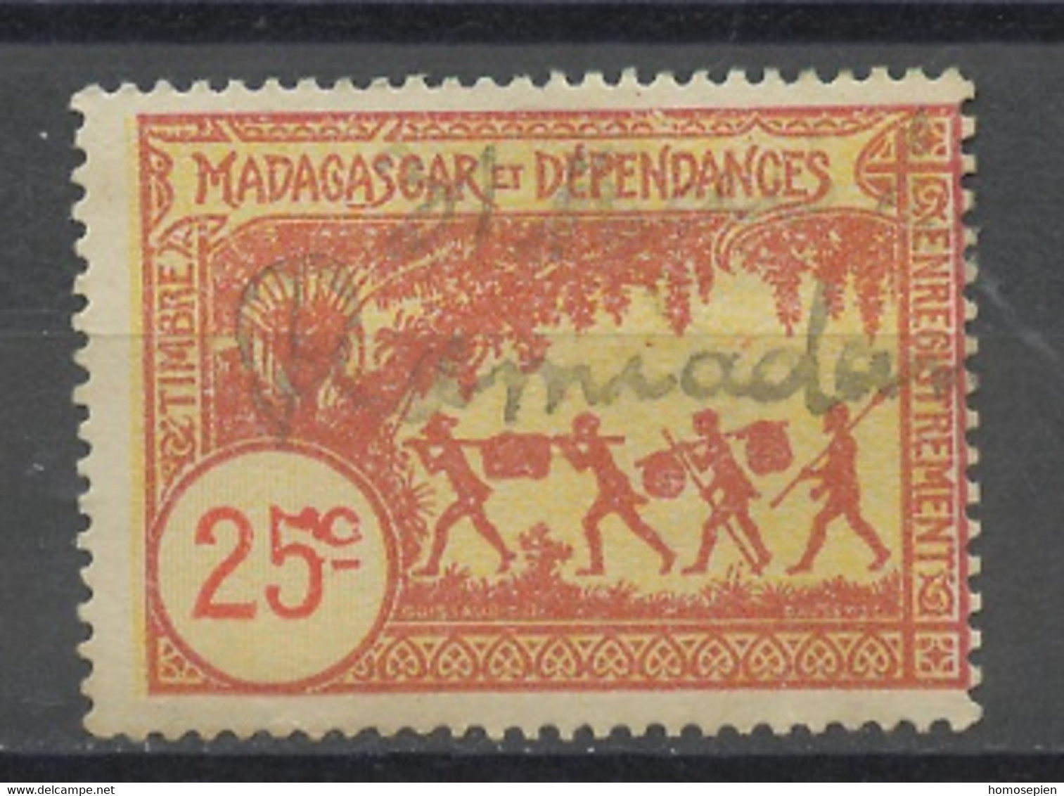 Madagascar - Madagaskar Timbre Fiscal 1900-45 Y&T N°TF(4) - Michel N°SM(?) (o) - 25c Enregistrement - Rouge - Autres & Non Classés