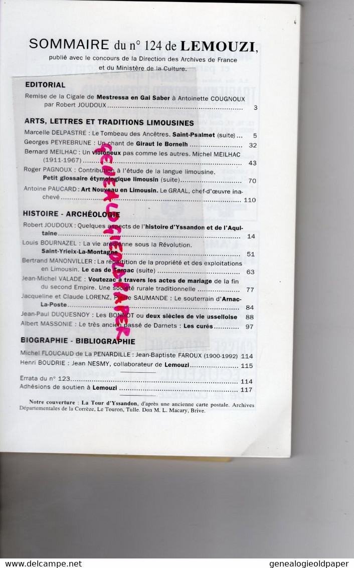 87-19-23- LEMOUZI- N° 124-OCTOBRE 1992-YSSANDON-SAINT YRIEIX-USSEL-VOUTEZAC-TARNAC-DARNETS-ARNAC LA POSTE-PSALMET - Limousin