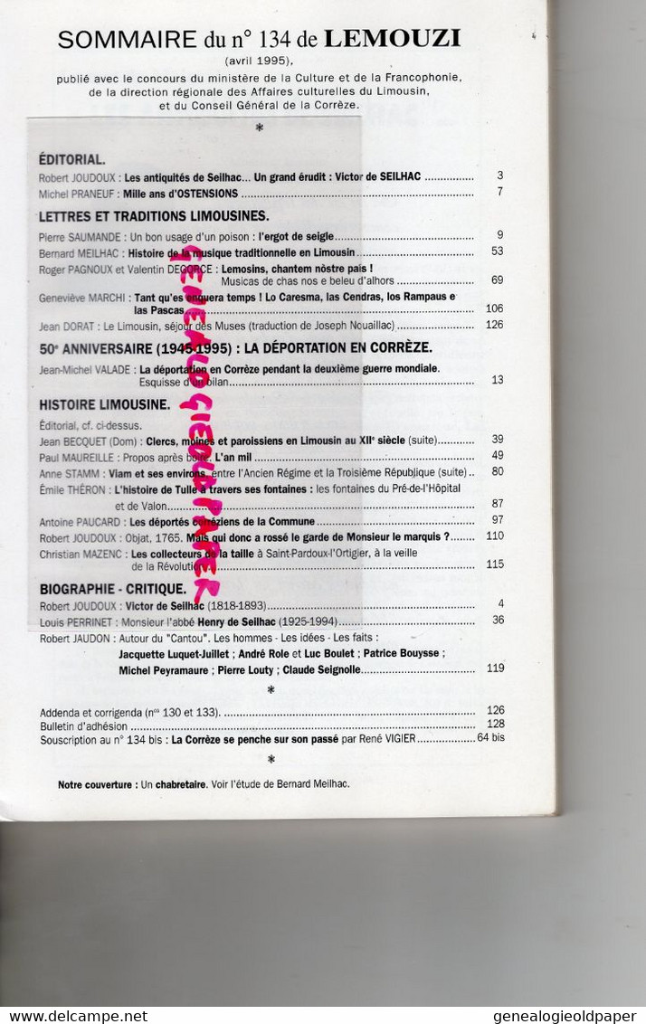 87-19-23- LEMOUZI- N° 134-AVRIL 1995-MUSIQUE LIMOUSIN-OSTENSIONS-SEILHAC-OBJAT-DEPORTATION CORREZE-VIAM-SAINT PARDOUX - Limousin