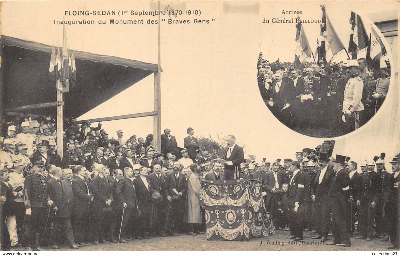 08-FLOING- SEDAN- 1er SEP 187061910- INAUGURATION DU MONUMENT DES BRAVES GENS,ARRIVEE DU GEL BAILLOUD - Sedan