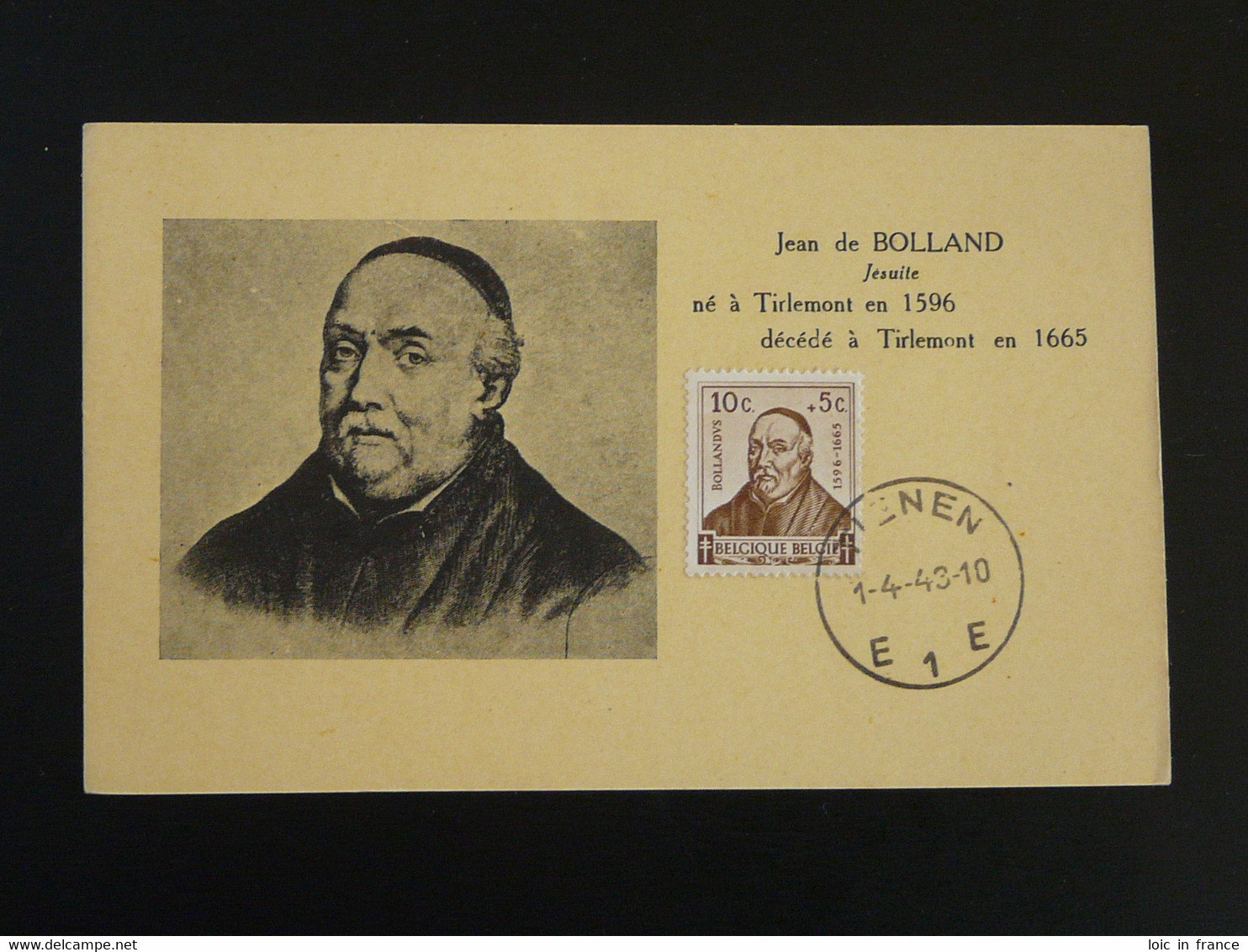 Carte Maximum Card Jean De Bolland Jésuite Belgique 1943 - 1934-1951
