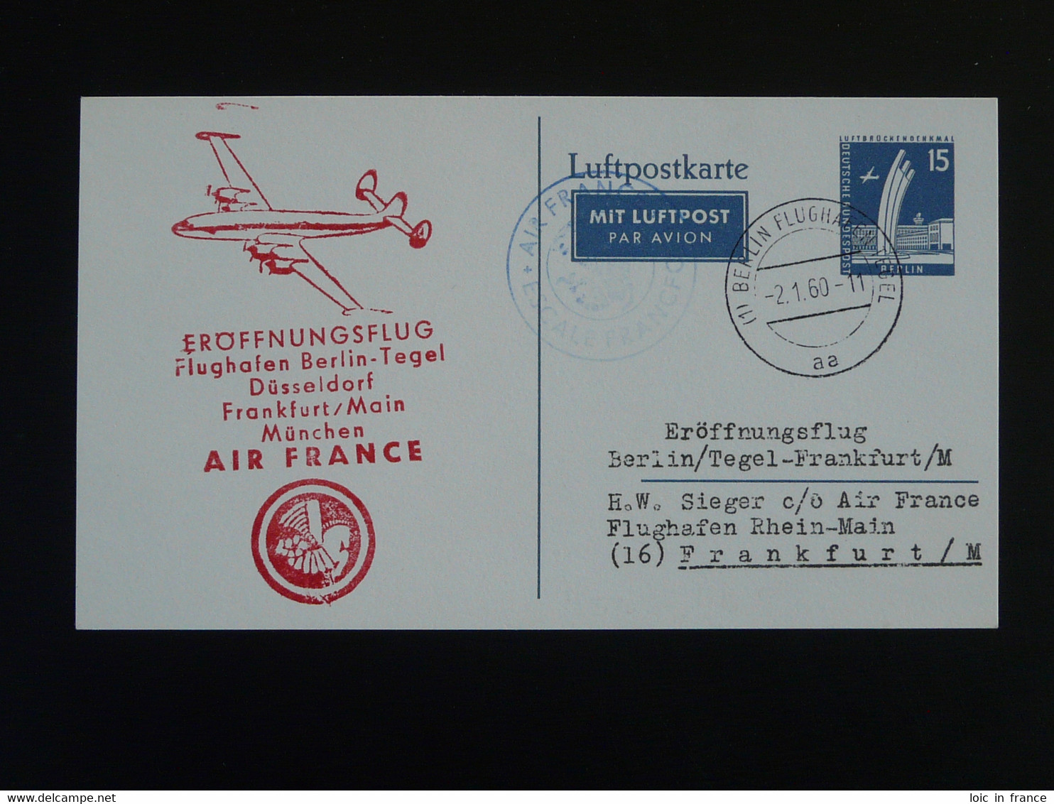 Entier Postal Stationery Card Premier Vol First Flight Air France Berlin 1960 - Briefe U. Dokumente