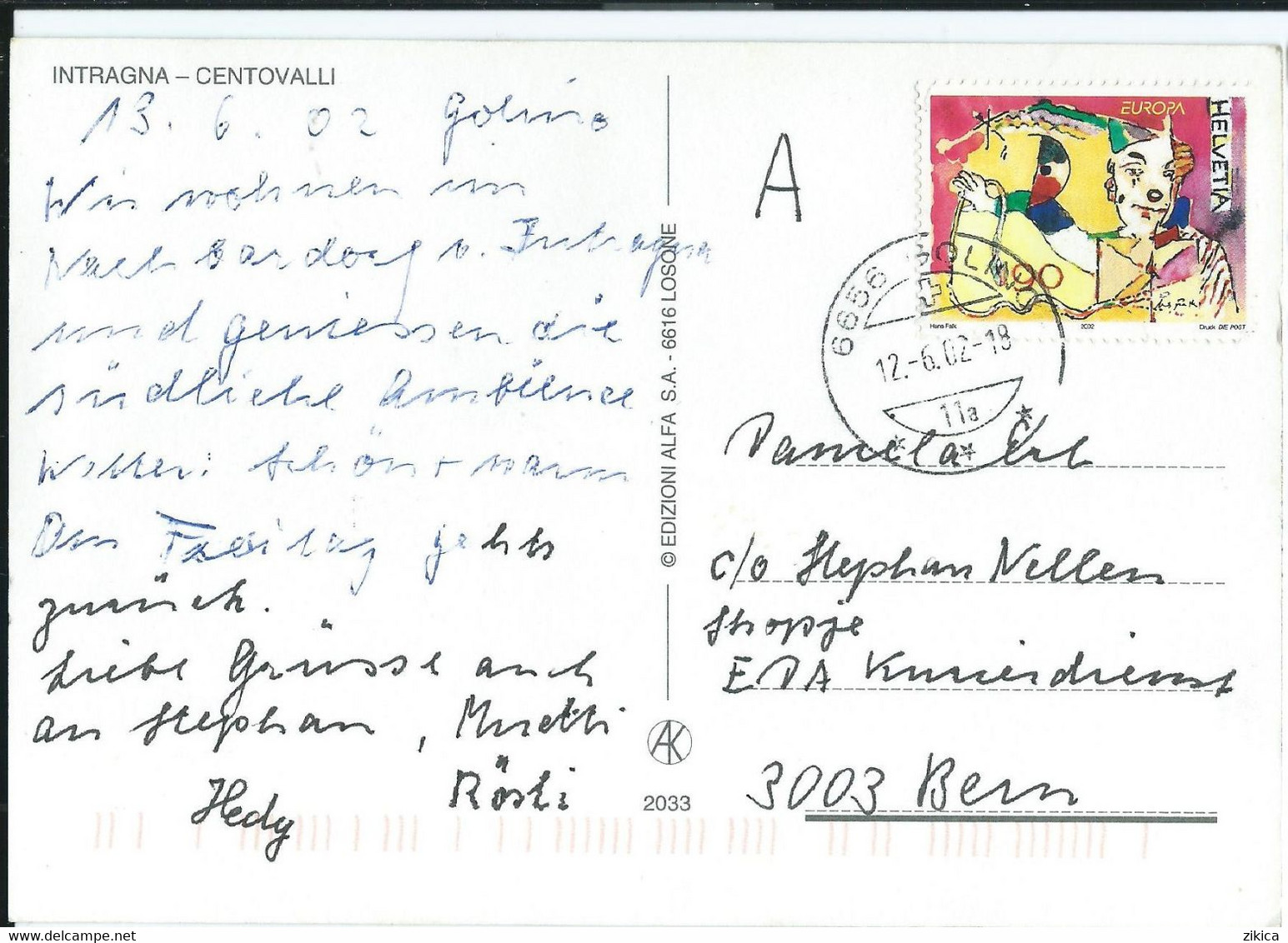 Switzerland > TI Ticino - Intragna ,nice Stamp Circus,canceled 2002 - Intragna