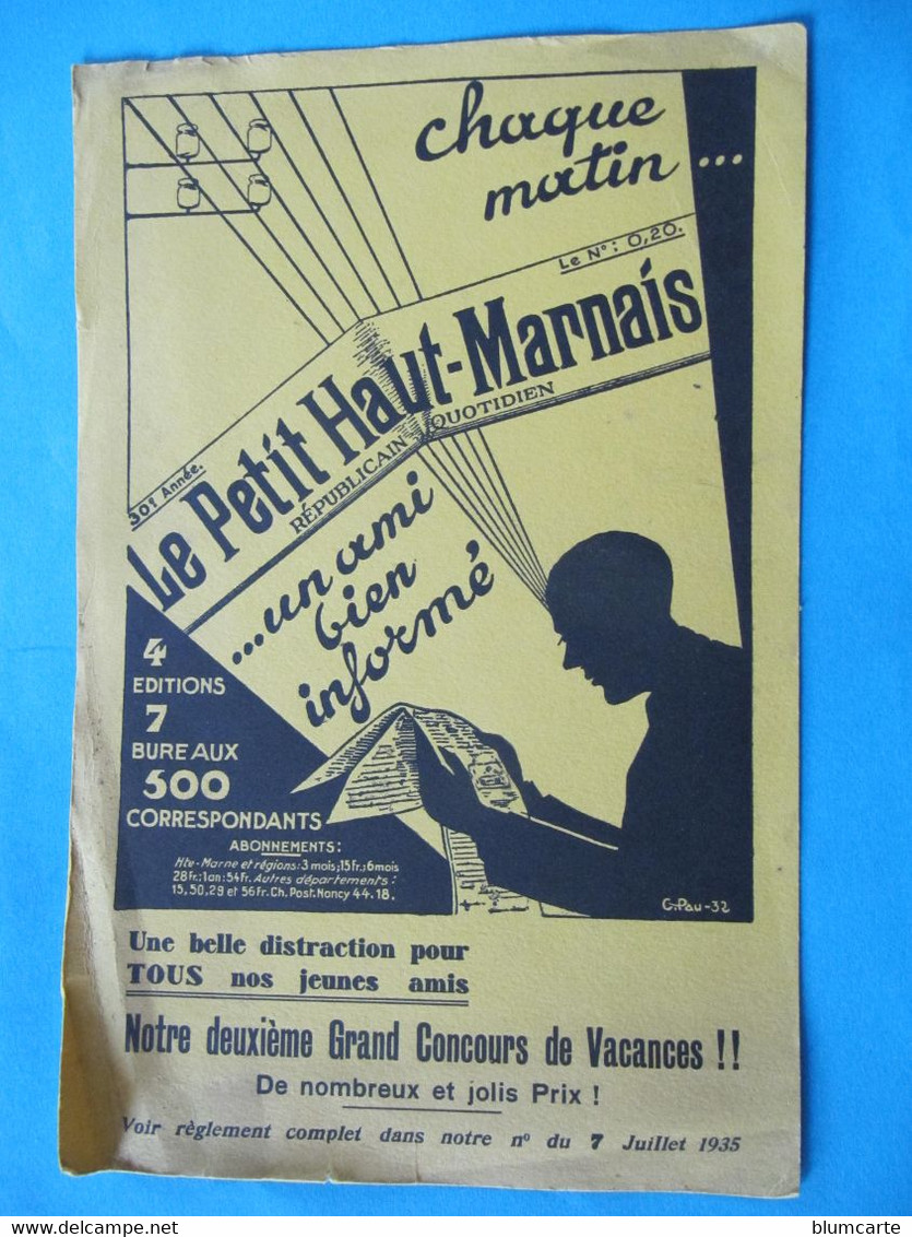 BUVARD  - JOURNAL - LE PETIT HAUT MARNAIS - REPUBLICAIN QUOTIDIEN - Illustrateur : C. PAU - 1935 - J