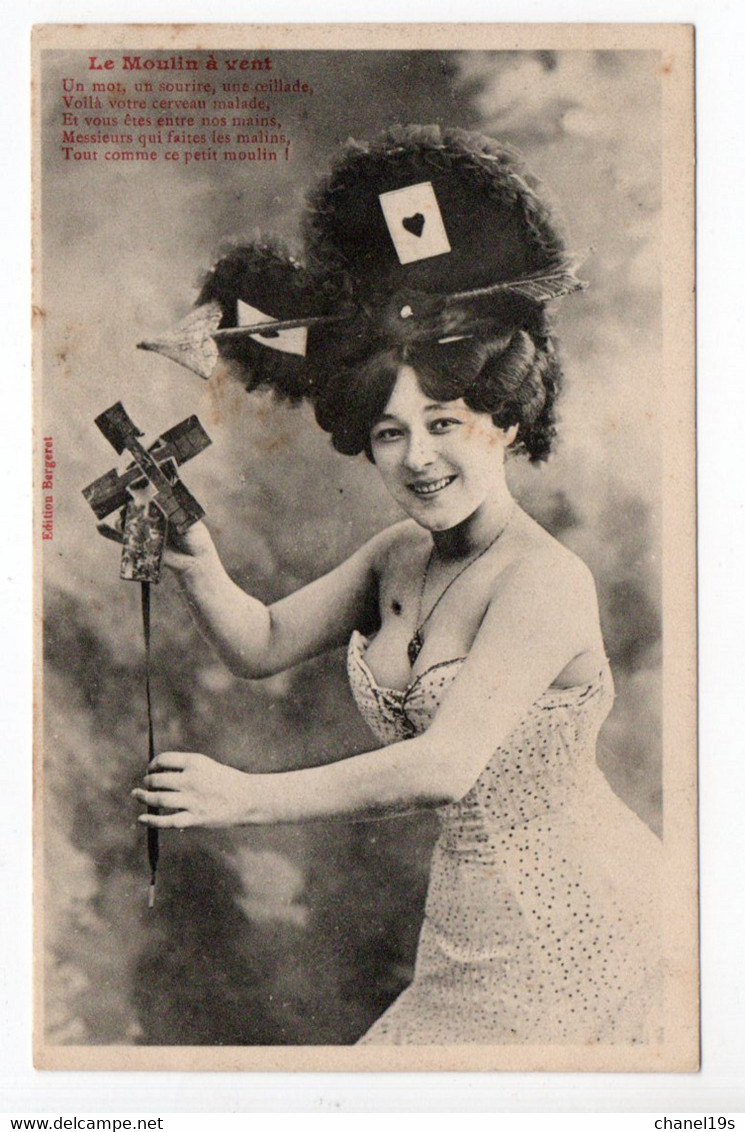 BERGERET -  LE MOULIN A VENT - FEMME - CHAPEAU - WOMAN - WINDMILL - HAT - USED  1907 -  FRANCE - Bergeret