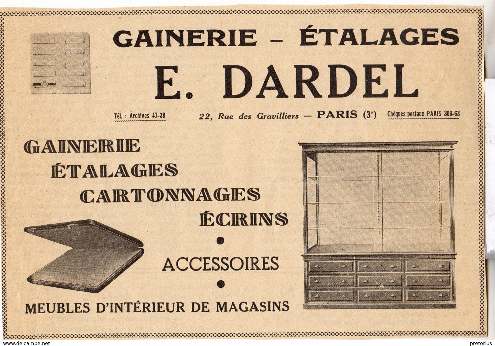 RARE PUB SUR PAPIER - 1927 - GAINERIE  - ETALAGES - CARTONNAGES - ÉCRINS - MEUBLES DE MAGASIN - E. DARDEL - PARIS - - Zubehör