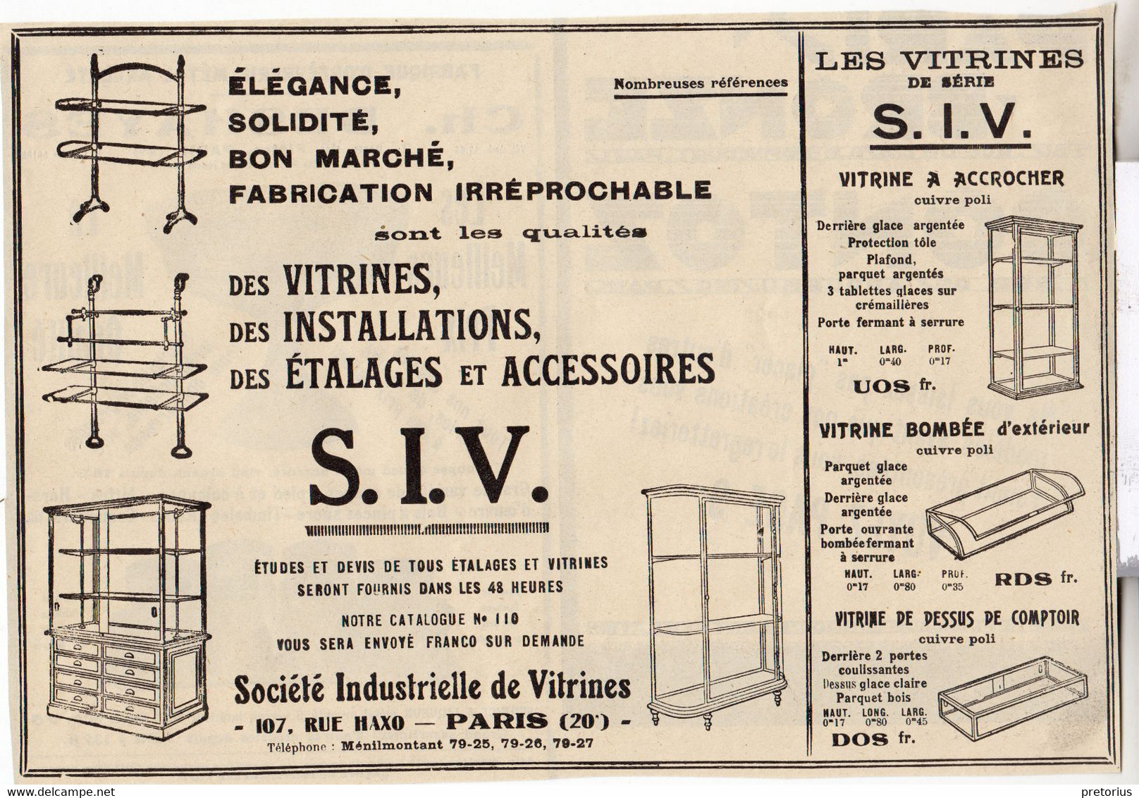 RARE PUB SUR PAPIER - 1927 - VITRINES - ETALAGES ET ACCESSOIRES - S.I.V. - SOCIETE INDUSTRIELLE DE VITRINES - PARIS - - Supplies And Equipment