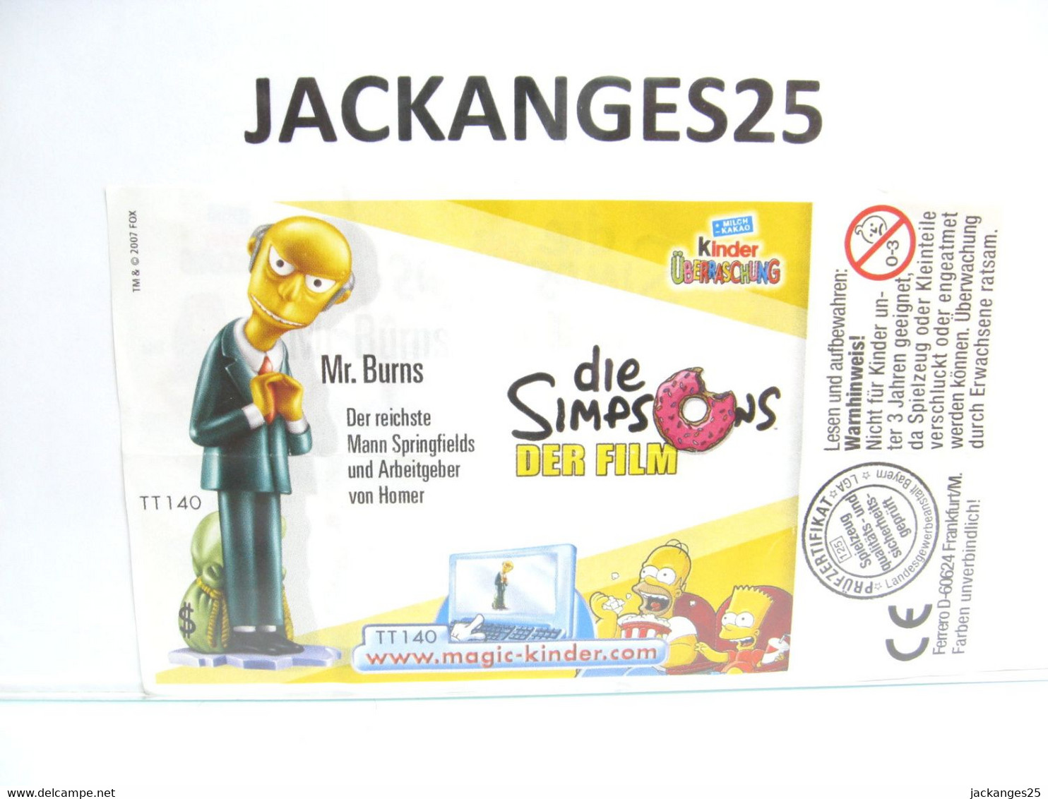 KINDER MPG TT 140 SIMPSONS 2007 Mr. BURNS  + BPZ D - Familles