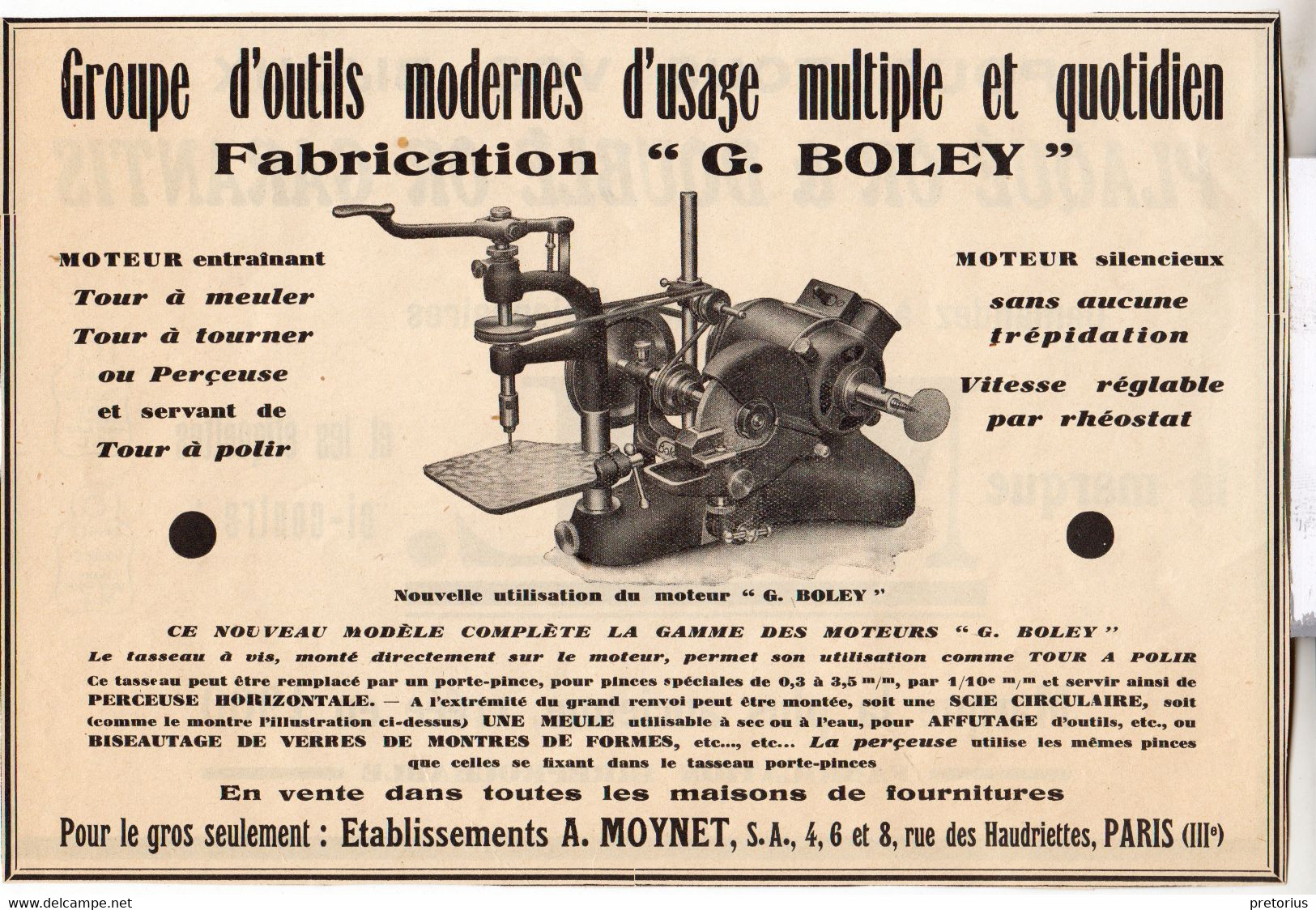 RARE PUB SUR PAPIER - 1927 - OUTILS MODERNES USAGE MULTIPLE ET QUOTIDIEN - G. BOLEY - ETABL. A. MOYNET -  PARIS - Matériel