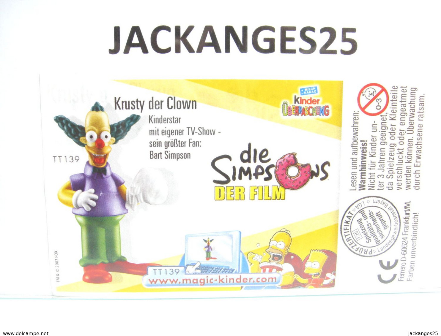 KINDER MPG TT 139 SIMPSONS 2007 KRUSTY LE CLOWN  + BPZ D - Familles