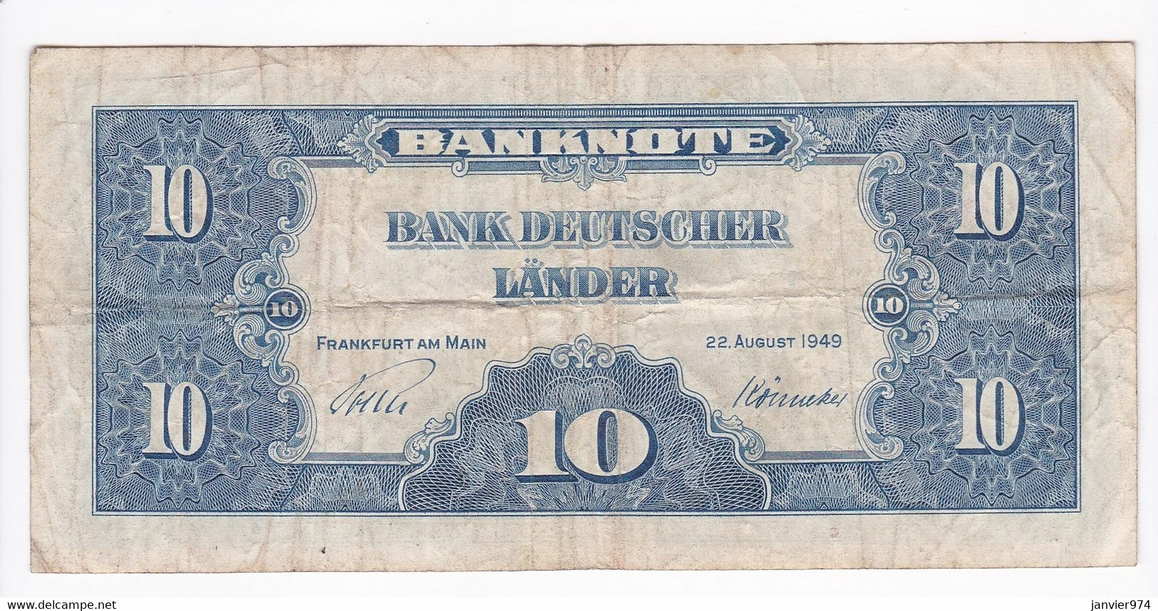 Bank Deutscher Länder 10 Mark 1949 N223798M Billet Ayant Circulé - 10 Deutsche Mark