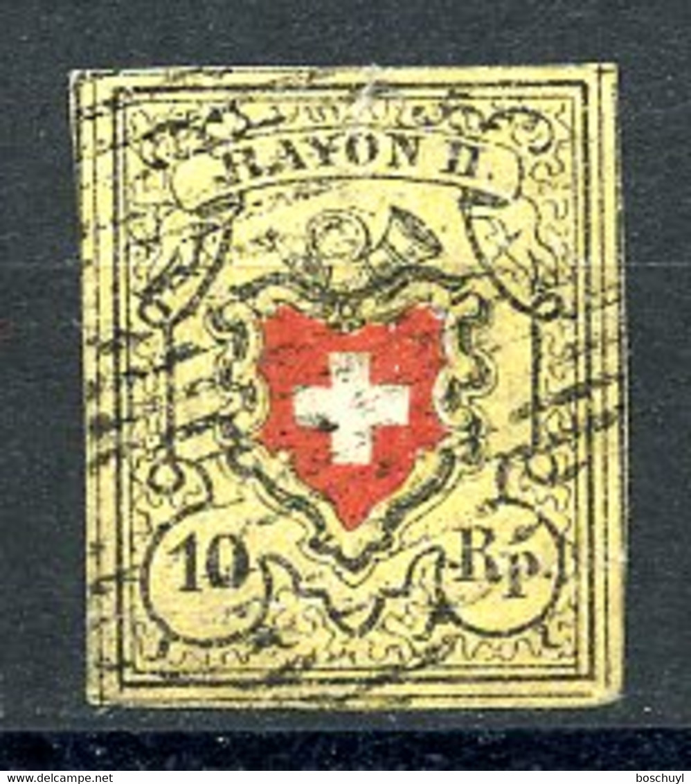 Switzerland, 1850, 10 Rp. Heraldry, Schweizer Wappen Mit Posthorn, Rayon II, Used, Michel 8 Type II - 1843-1852 Poste Federali E Cantonali