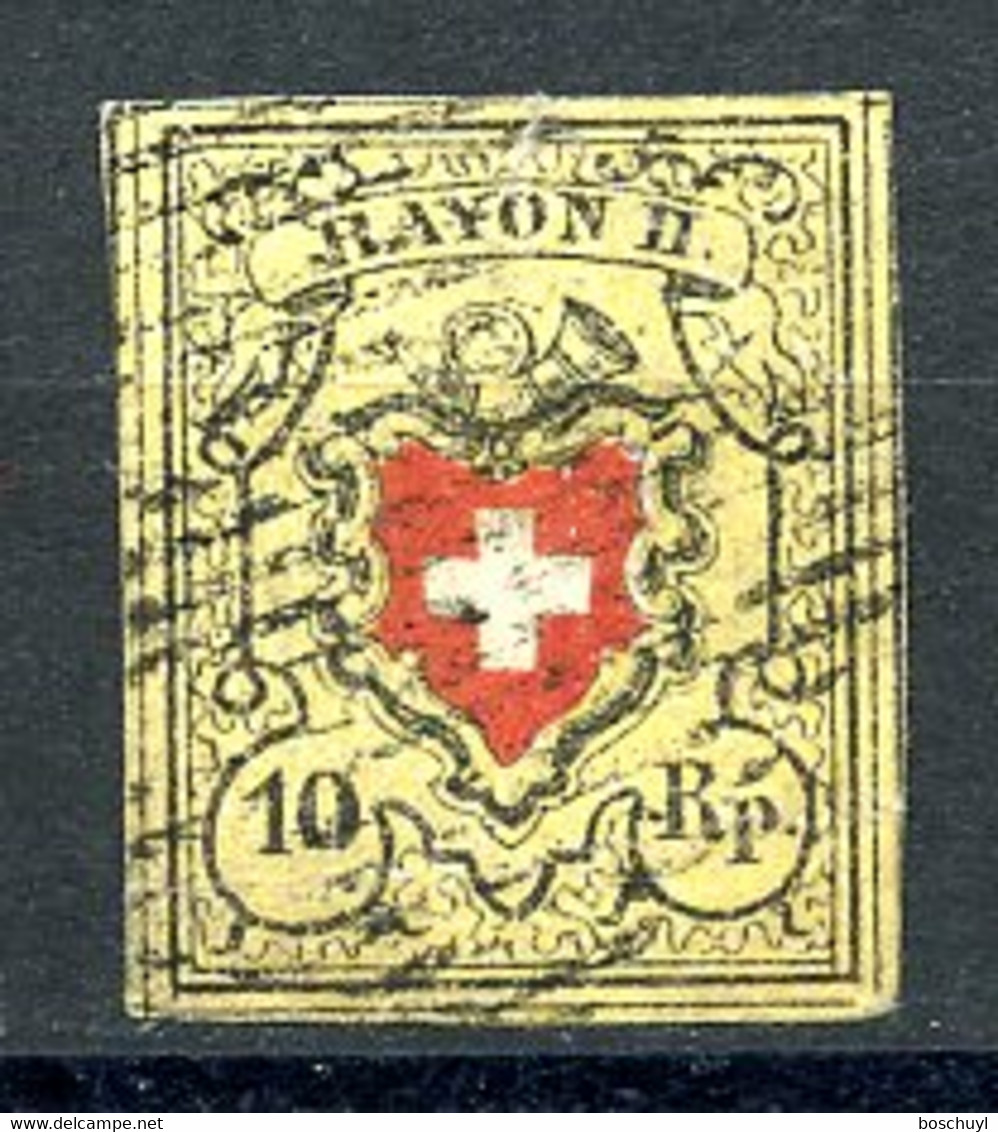 Switzerland, 1850, 10 Rp. Heraldry, Schweizer Wappen Mit Posthorn, Rayon II, Used, Michel 8 Type II - 1843-1852 Kantonalmarken Und Bundesmarken