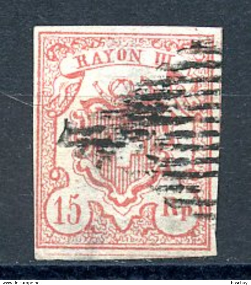 Switzerland, 1852, 15 Rp. (Large), Heraldry, Schweizer Wappen Mit Posthorn, Rayon III, Used, Michel 12 - 1843-1852 Kantonalmarken Und Bundesmarken