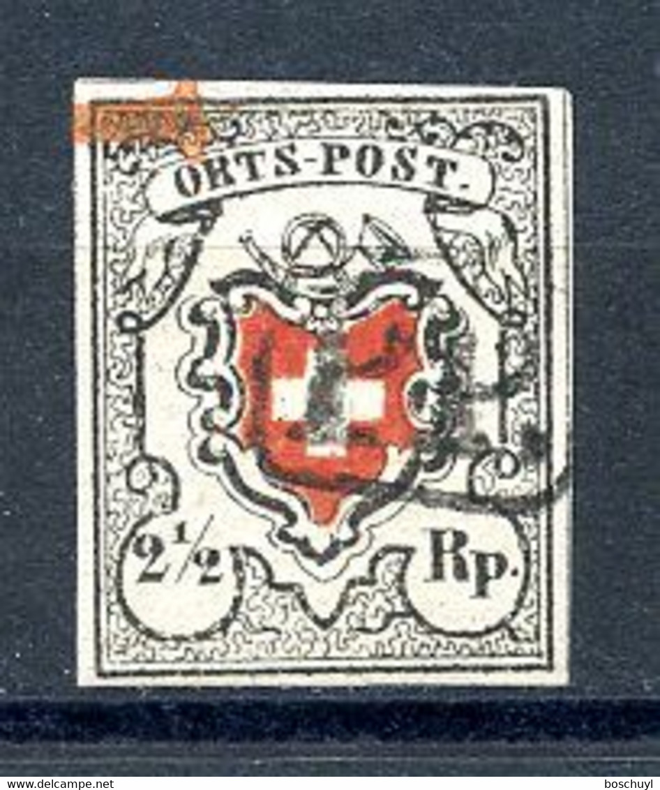 Switzerland, 1850, 2,5 Rp. Heraldry, Schweizer Wappen Mit Posthorn, Ortspost, Wide Margins, Used, Michel 5 Type II - 1843-1852 Correos Federales Y Cantonales