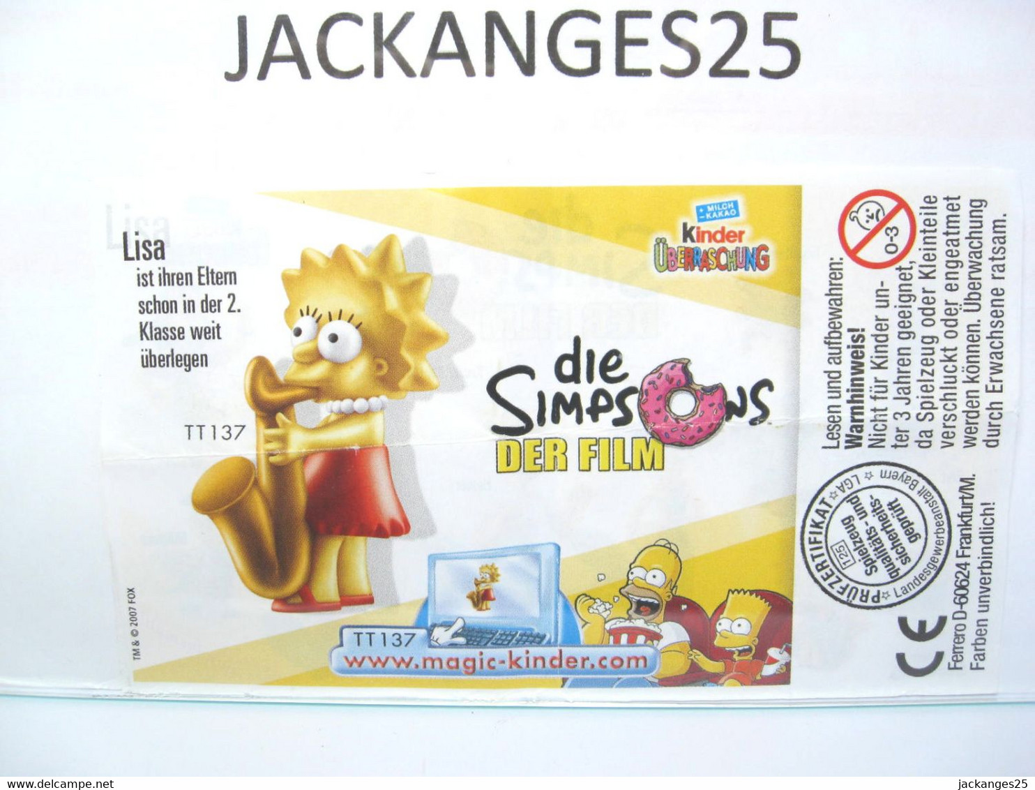 KINDER MPG TT 137 SIMPSONS 2007 LISA + BPZ D - Familles