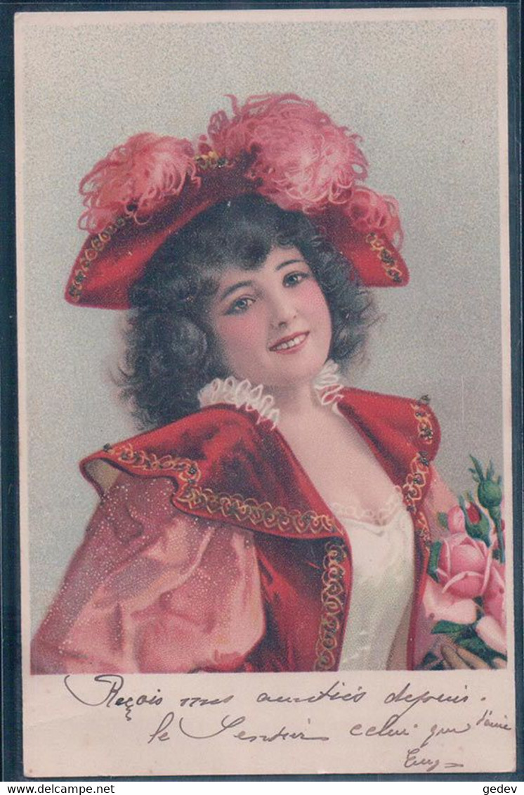 Portrait De Femme, Jeune Fille Au Chapeau, Litho Et Brillant (3.6.1901) - Femmes