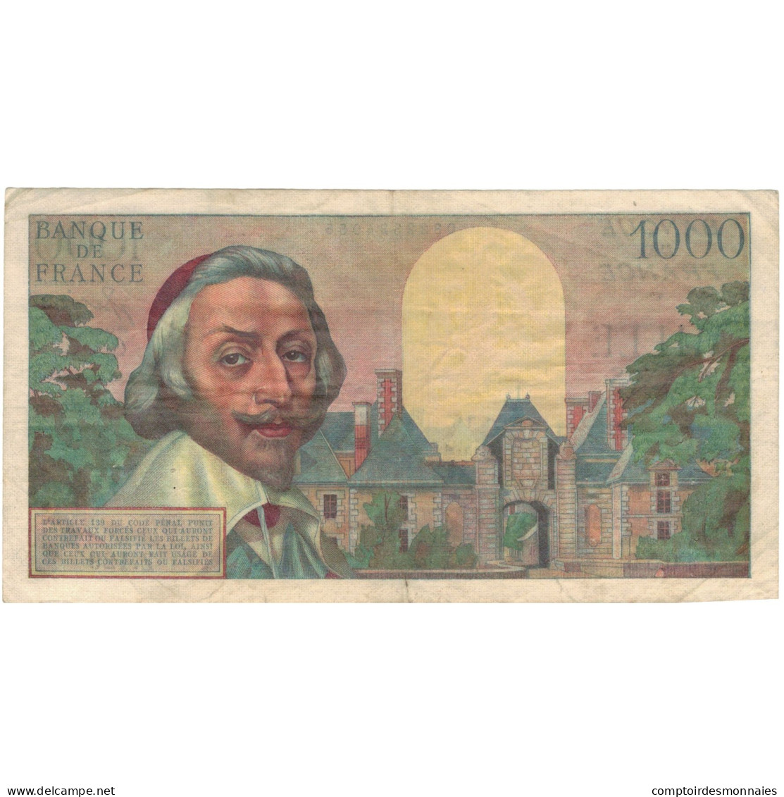 France, 1000 Francs, Richelieu, 1955, 1955-04-07, TB+, Fayette:42.12, KM:134a - 1 000 F 1953-1957 ''Richelieu''