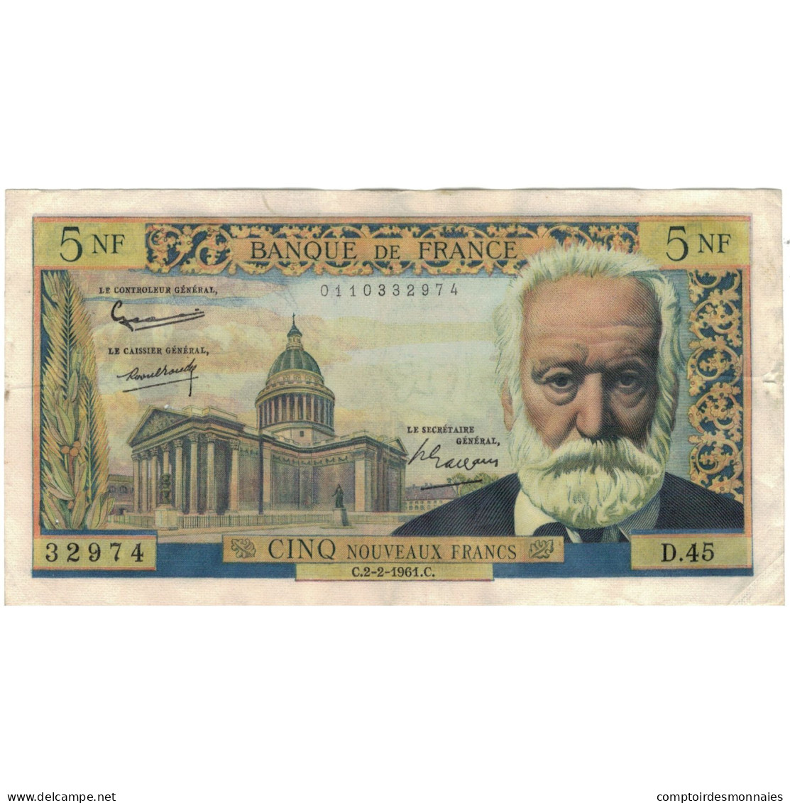 France, 5 Nouveaux Francs, Victor Hugo, 1961, 1961-02-02, TTB, Fayette:56.6 - 5 NF 1959-1965 ''Victor Hugo''