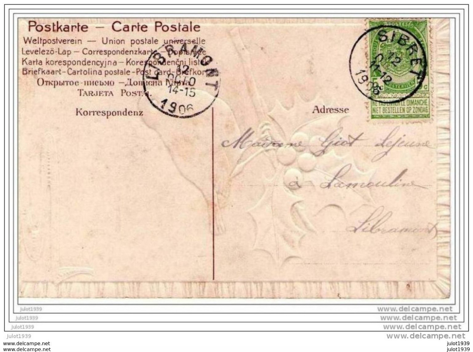 BODANGE ..--  1906 De SIBRET Vers LAMOULINE ( Mme GIOT - LEJEUNE ) . Voir Verso . - Fauvillers