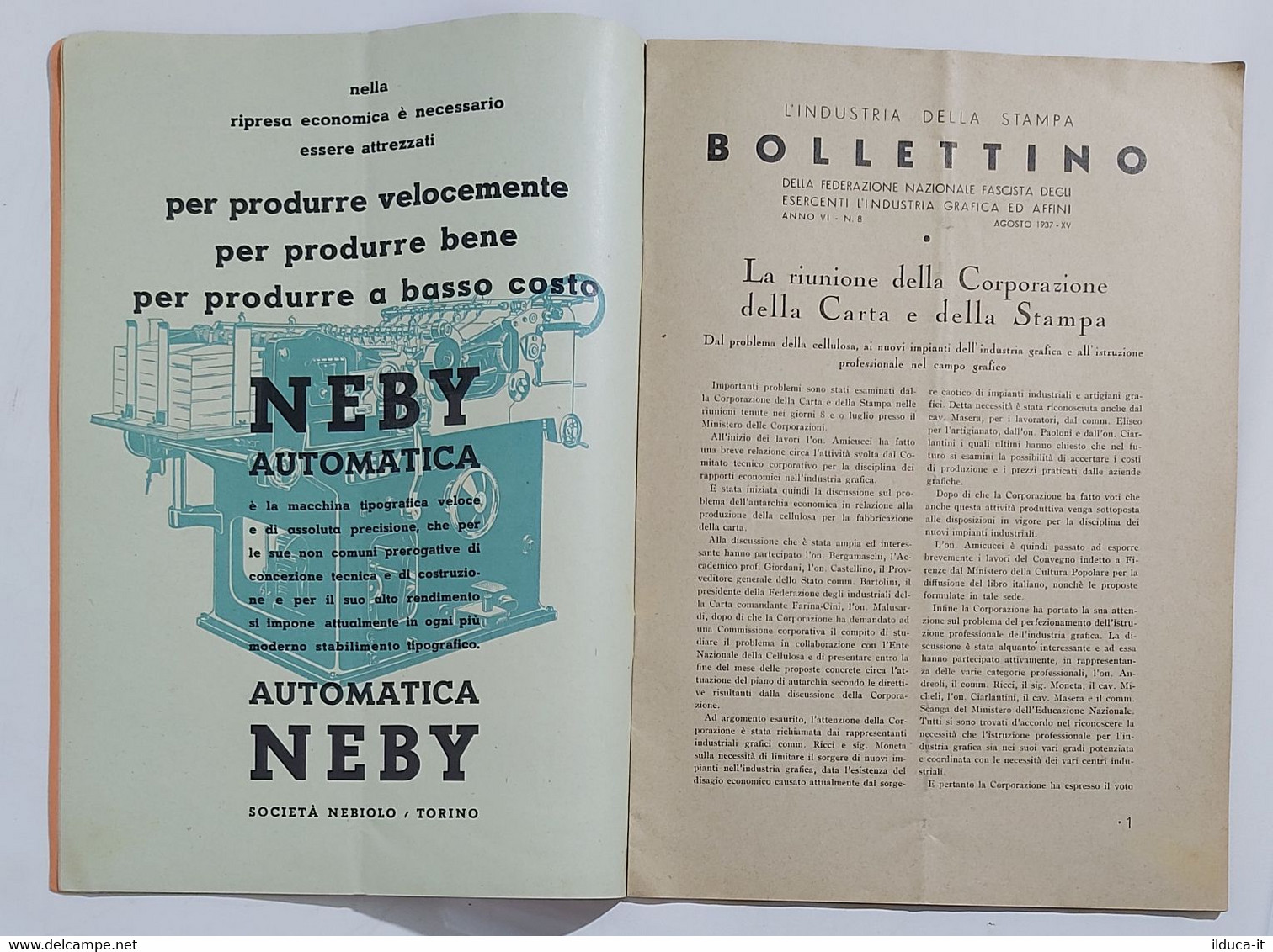 36066 Bollettino Federazione Fascista Esercenti Industria Grafica - 1937 - Italiano