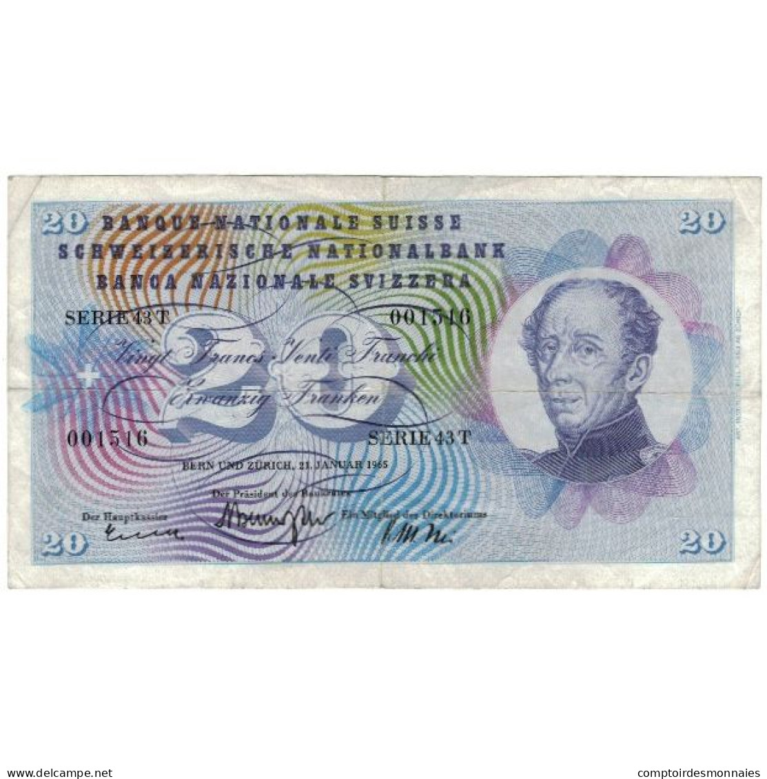 Billet, Suisse, 20 Franken, 1965, 1965-01-21, KM:46l, TTB - Suisse