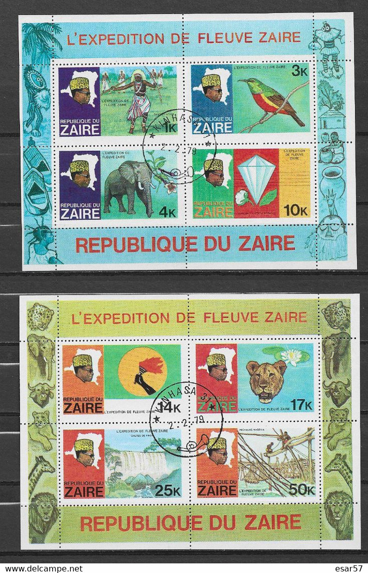 REPUBLIQUE DU ZAÏRE 2 Blocs  L'EXPEDITION DE FLEUVE ZAÏRE..1979 Oblitérés - Used Stamps