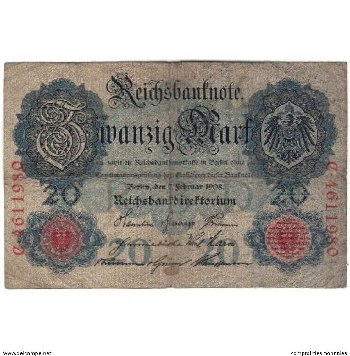 Billet, Allemagne, 20 Mark, 1908, 1908-02-07, KM:31, B - 20 Mark