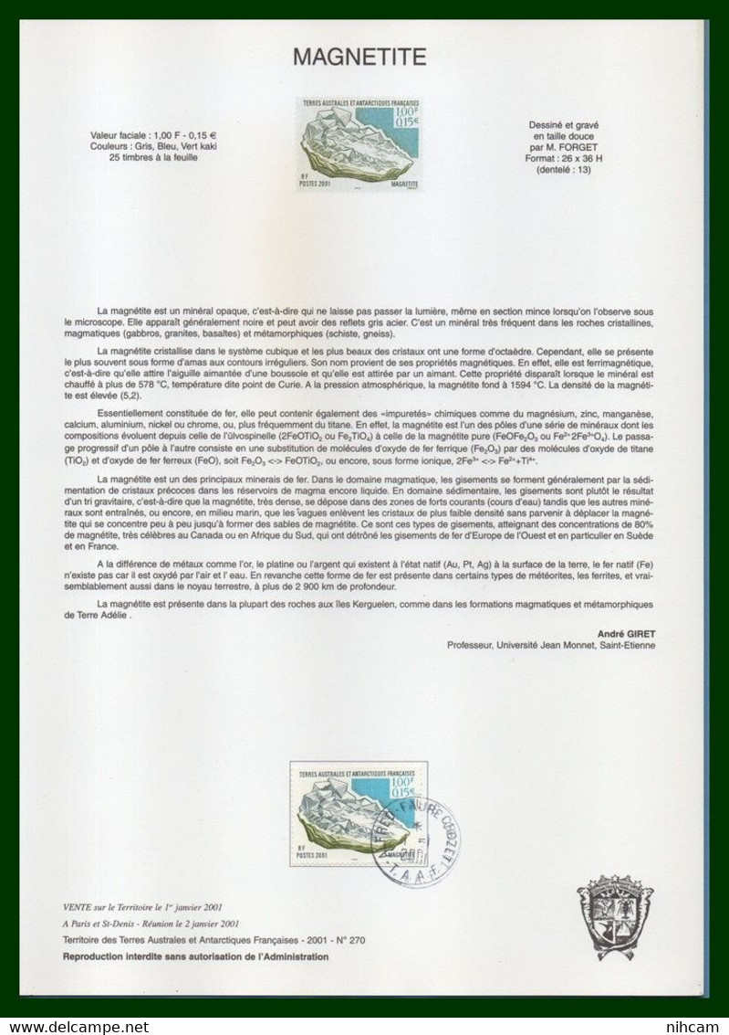 TAAF 12 Notices FDC 1.1. 2001 Crozet Bloc N° 6 + N° 287 à 297 TB 12 SCANS (à Voir ! Cote XX) - Collections, Lots & Series