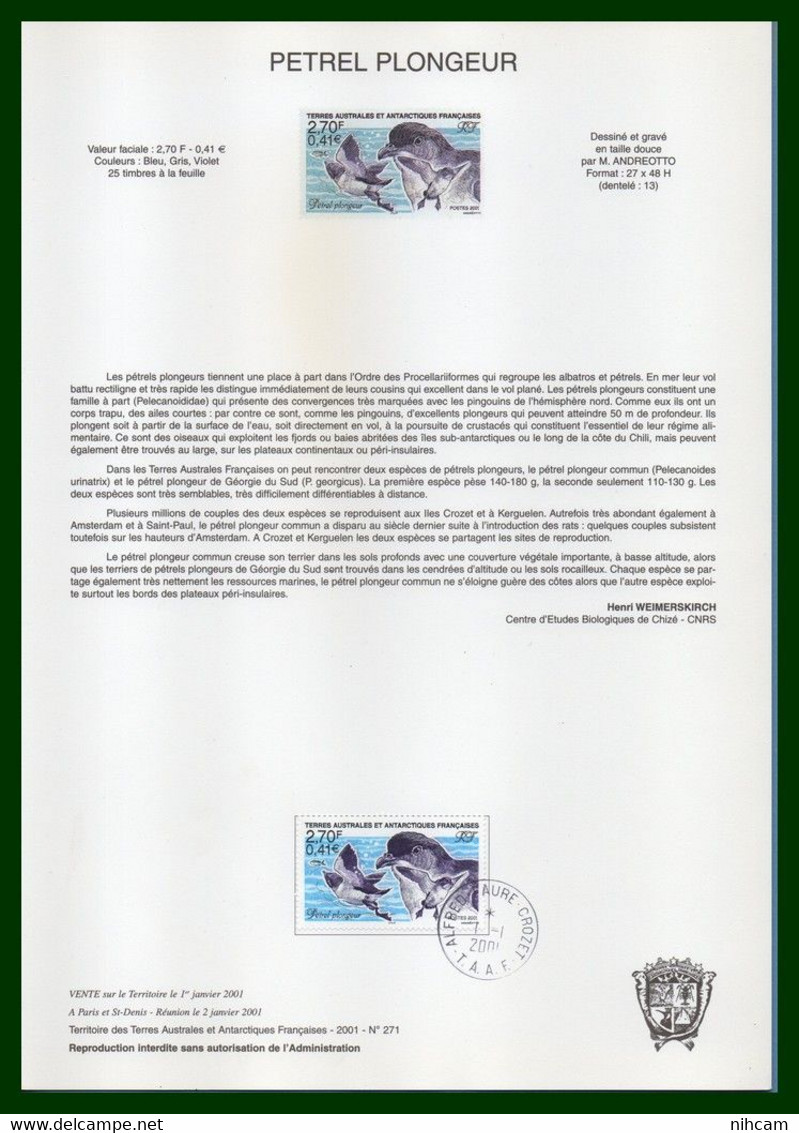 TAAF 12 Notices FDC 1.1. 2001 Crozet Bloc N° 6 + N° 287 à 297 TB 12 SCANS (à Voir ! Cote XX) - Collezioni & Lotti