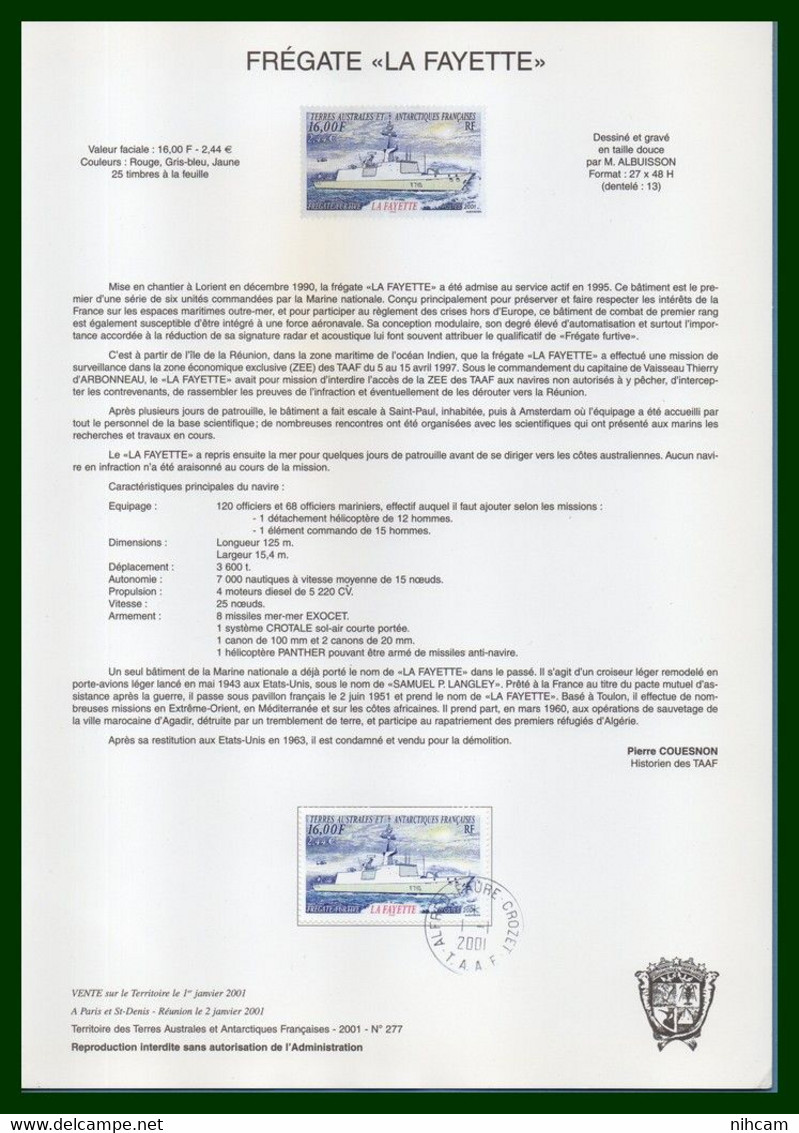TAAF 12 Notices FDC 1.1. 2001 Crozet Bloc N° 6 + N° 287 à 297 TB 12 SCANS (à Voir ! Cote XX) - Lots & Serien