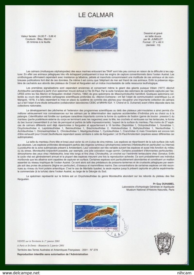 TAAF 12 Notices FDC 1.1. 2001 Crozet Bloc N° 6 + N° 287 à 297 TB 12 SCANS (à Voir ! Cote XX) - Collections, Lots & Séries